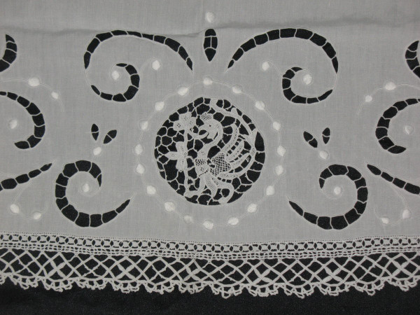 Lace border for altar front or console in Richelieu embroidery, 19th century