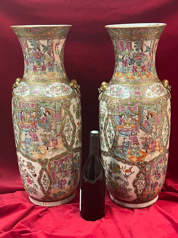 Enorme Paire De Vases En Porcelaine De Canton Chine XIX ème