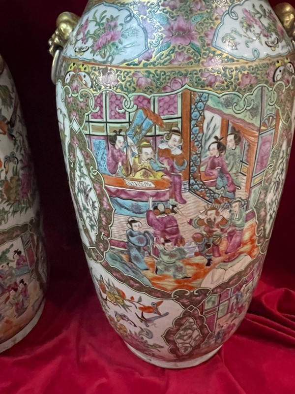 Enorme Paire De Vases En Porcelaine De Canton Chine XIX ème