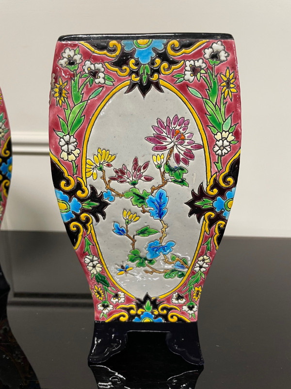 Bordeaux Vieillard - Paire De Vases En émaux Cloisonnés Caranza Japonisant 