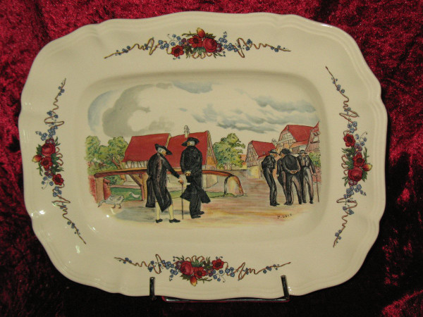 Sarreguemines earthenware table service with Alsatian Obernai decor by Henri Loux 20th century