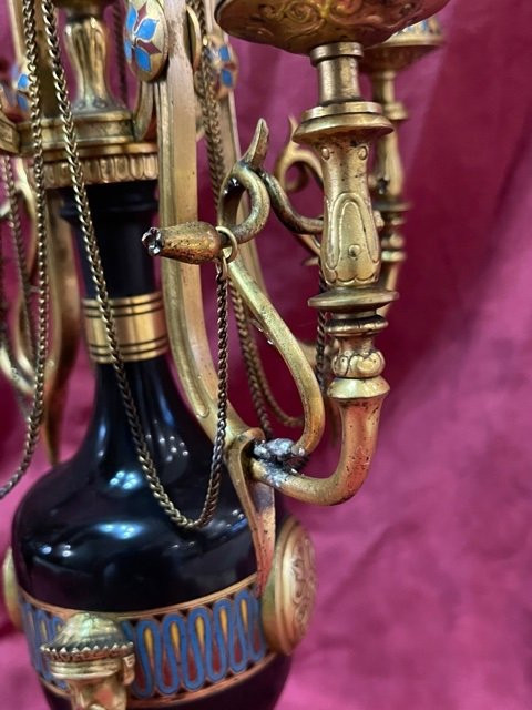 Pair Of Candlesticks Gilded Bronze Enamels Cloisonné Ferdinand BARBEDIENNE And Louis Constant SEVIN