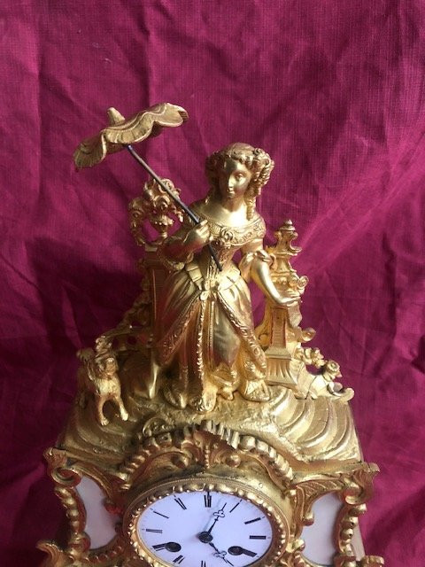 Romantic Clock In Bronze Gilt XIX Eme