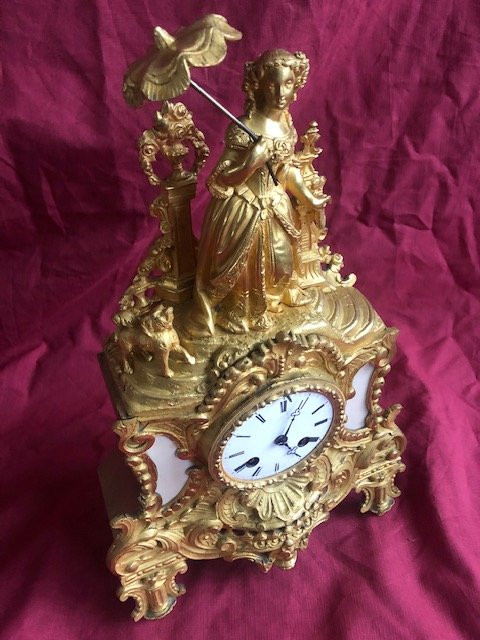 Romantic Clock In Bronze Gilt XIX Eme