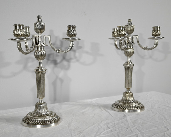 Pair of Silver Bronze Candlesticks - Late 19th Century