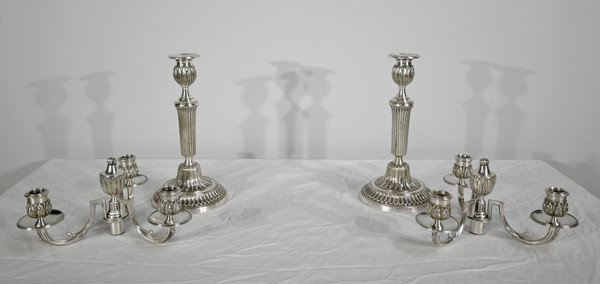 Pair of Silver Bronze Candlesticks - Late 19th Century