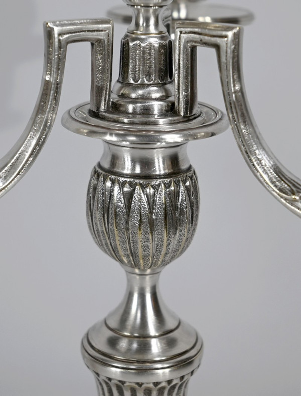 Pair of Silver Bronze Candlesticks - Late 19th Century