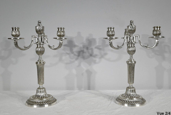 Pair of Silver Bronze Candlesticks - Late 19th Century