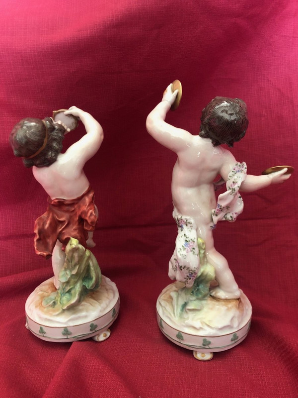 Paire Statues Chérubins Porcelaine Allemande XIX ème