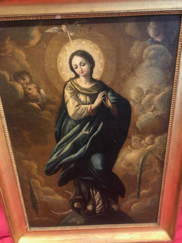 Oil On Canvas Spanish School XVIII Eme Virgin Of The Assumption