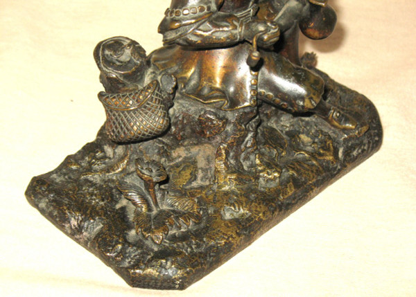 Hunter at rest bronze patina medal 19th century