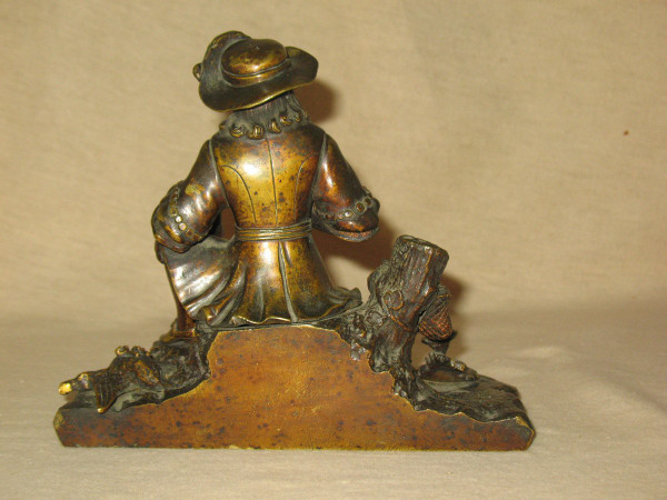 Hunter at rest bronze patina medal 19th century