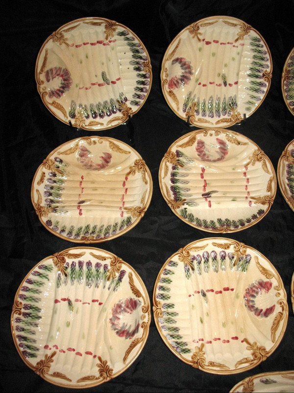 Asparagus service or hors d'oeuvres in barbotine early 20th century