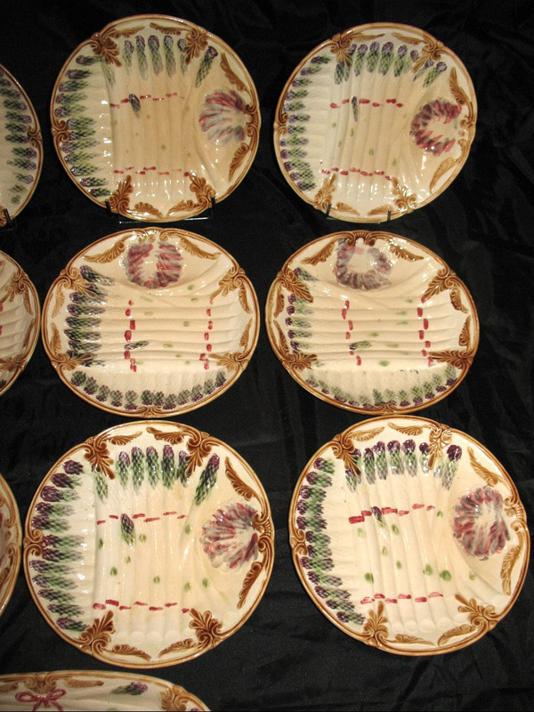 Asparagus service or hors d'oeuvres in barbotine early 20th century