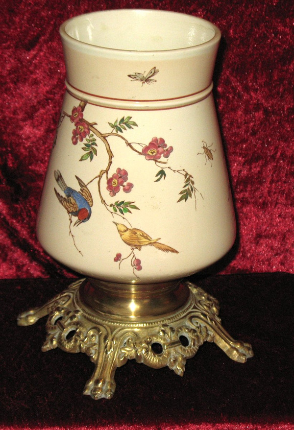 Foot of lamp in Bordeaux earthenware with Japanese decoration Nella, 19th century