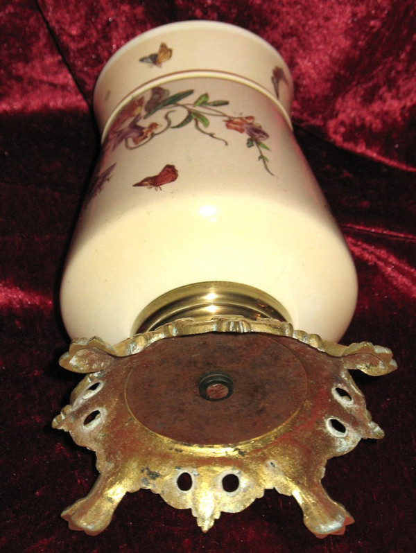 Foot of lamp in Bordeaux earthenware with Japanese decoration Nella, 19th century