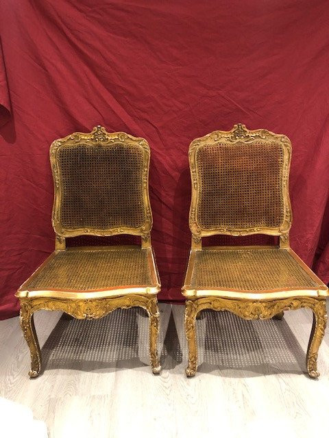 Pair Of Louis XV Armchairs In Golden Wood From The XIXth Century