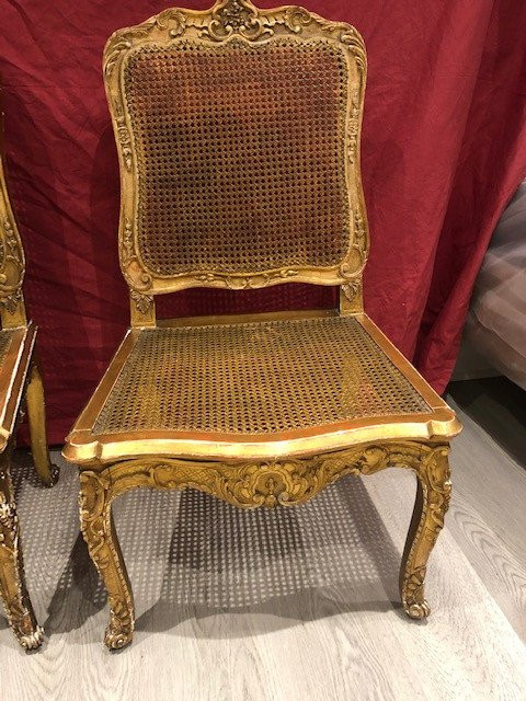 Pair Of Louis XV Armchairs In Golden Wood From The XIXth Century