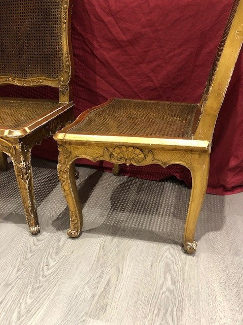 Pair Of Louis XV Armchairs In Golden Wood From The XIXth Century