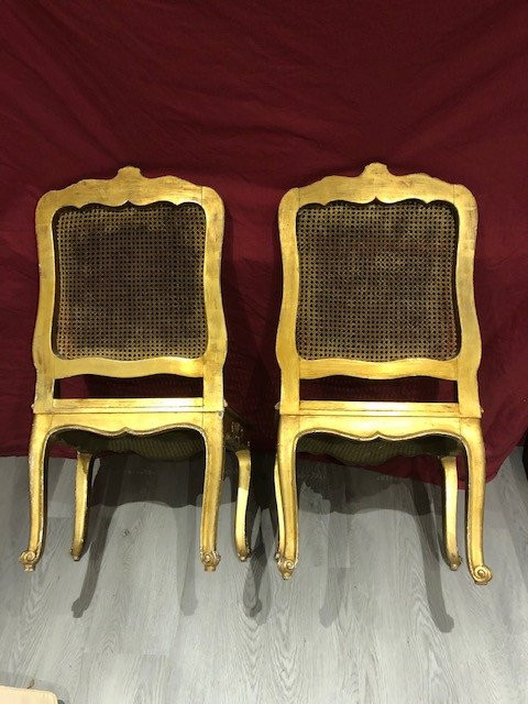 Pair Of Louis XV Armchairs In Golden Wood From The XIXth Century