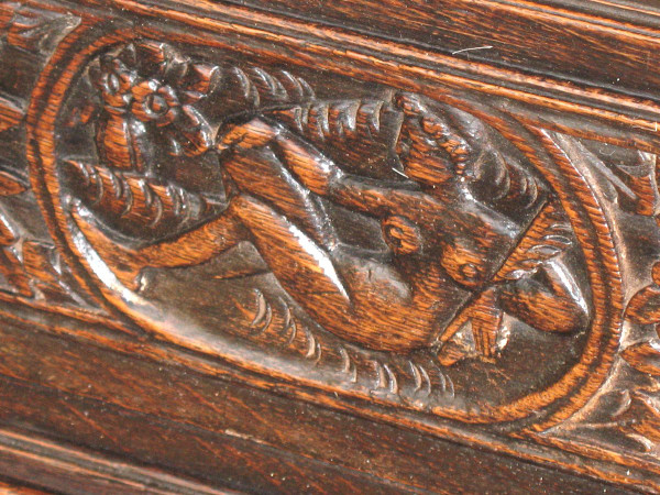 Carved oak wedding chest from Normandy 17th century