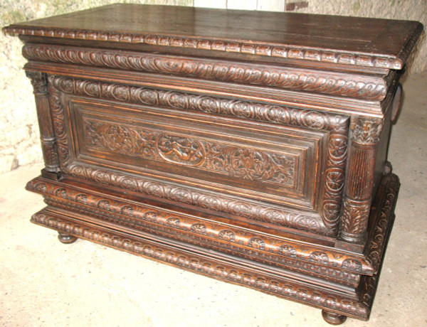 Carved oak wedding chest from Normandy 17th century