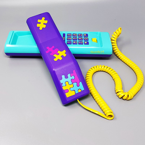 1980 Magnifique Swatch Twin Phone "Puzzle" avec la boîte d'origine. Style de Memphis