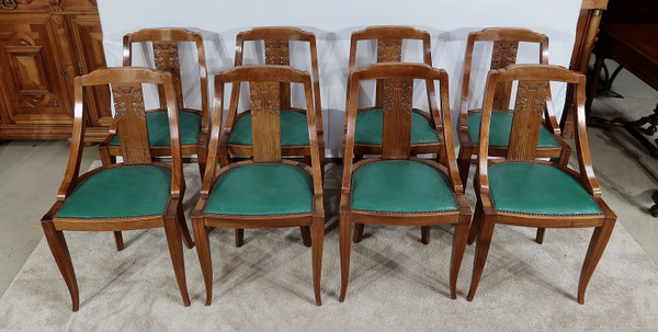 Suite de 8 Chaises Gondoles en Noyer massif, Art Déco – 1930