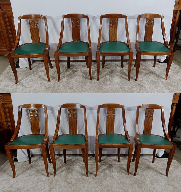 Suite de 8 Chaises Gondoles en Noyer massif, Art Déco – 1930