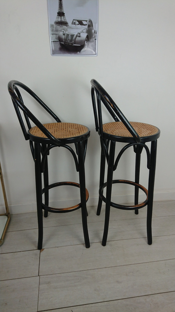 Black lacquered cane bar stool