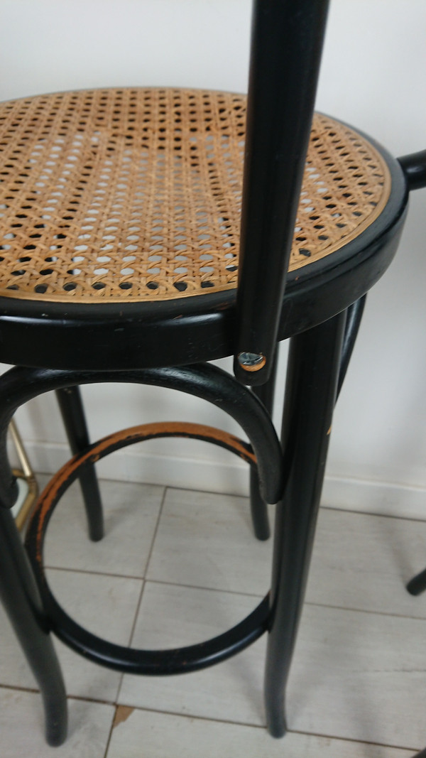 Black lacquered cane bar stool