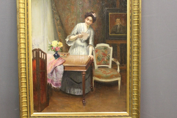 Olio su tela Femme à La Lettre di Alfred Martin datato 1904