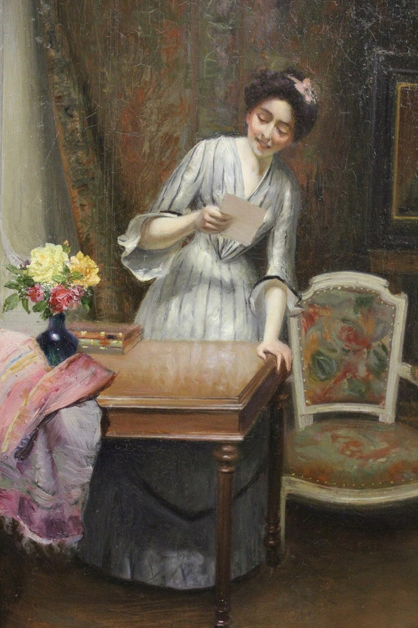 Olio su tela Femme à La Lettre di Alfred Martin datato 1904