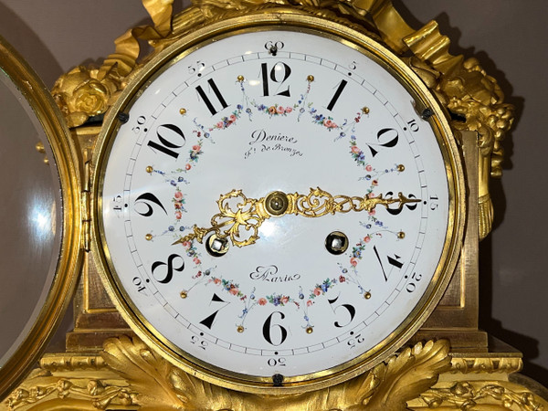 Important Louis XVI style Napoleon III period Griotte Red Marble and gilt bronze clock