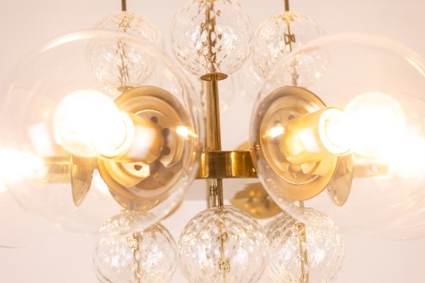 Chandelier, Or Suspension, In Golden Brass And Blown Glass, 1970s, LS56693600A