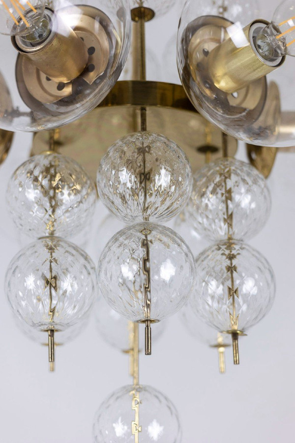 Chandelier, Or Suspension, In Golden Brass And Blown Glass, 1970s, LS56693600A