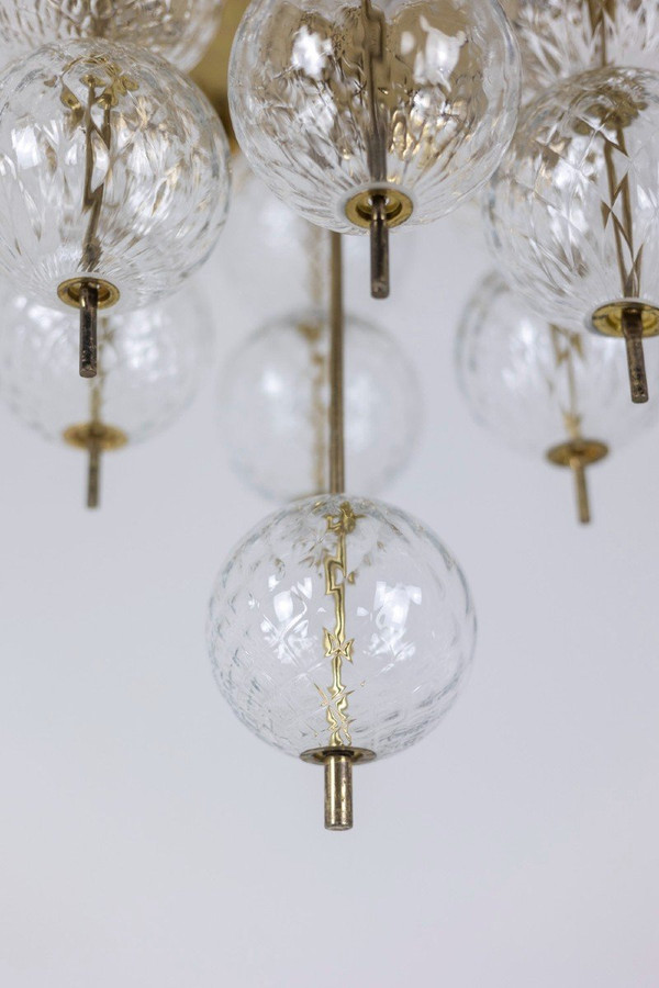 Chandelier, Or Suspension, In Golden Brass And Blown Glass, 1970s, LS56693600A