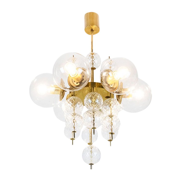 Chandelier, Or Suspension, In Golden Brass And Blown Glass, 1970s, LS56693600A