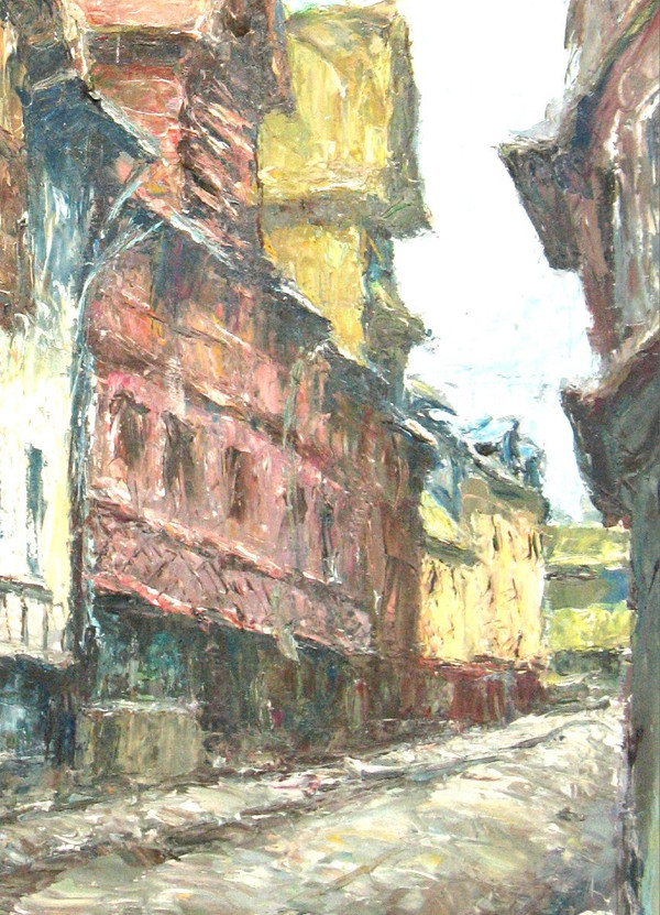 Huile sur panneau Rue de Rouen -  Gaston Laborde