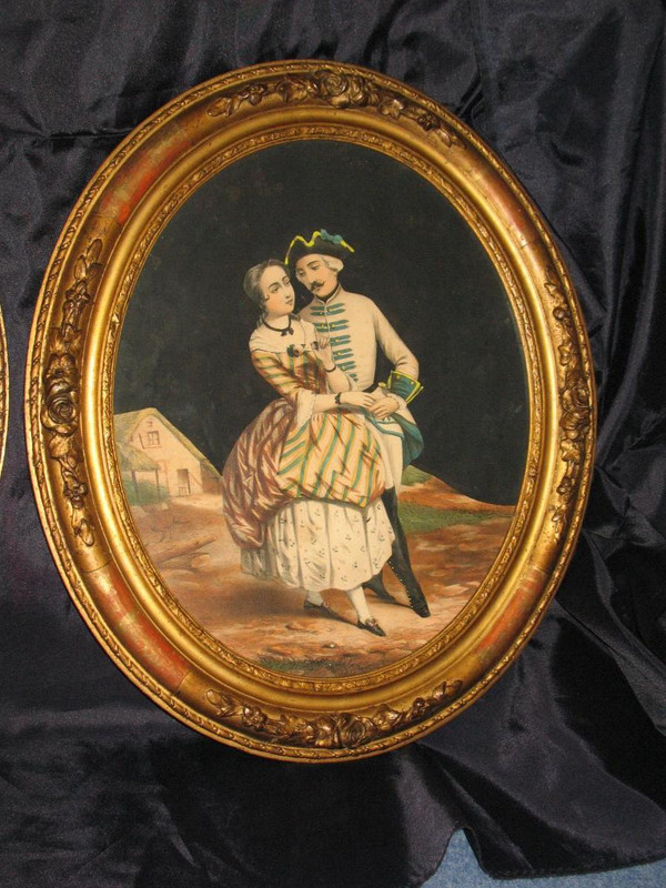 Pair of Restauration-style carved frames in wood and gilded staff, 19th century