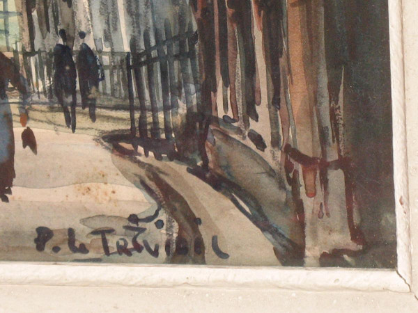 Pierre Le Trividic Aquarell belebte Straße von Rouen Ecole de Rouen