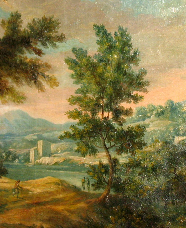 Belebte italienische Landschaft Öl auf Leinwand oval 19.