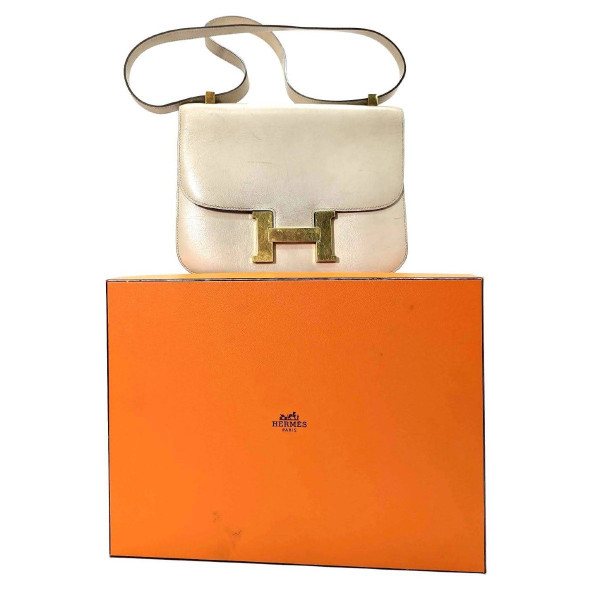 Borsa a Mano da Donna Hermès Off-White in Pelle Modello Constance