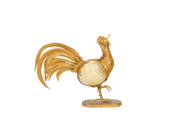 Rooster In Ostrich Egg And Golden Brass, 1970s, Ls5591125d