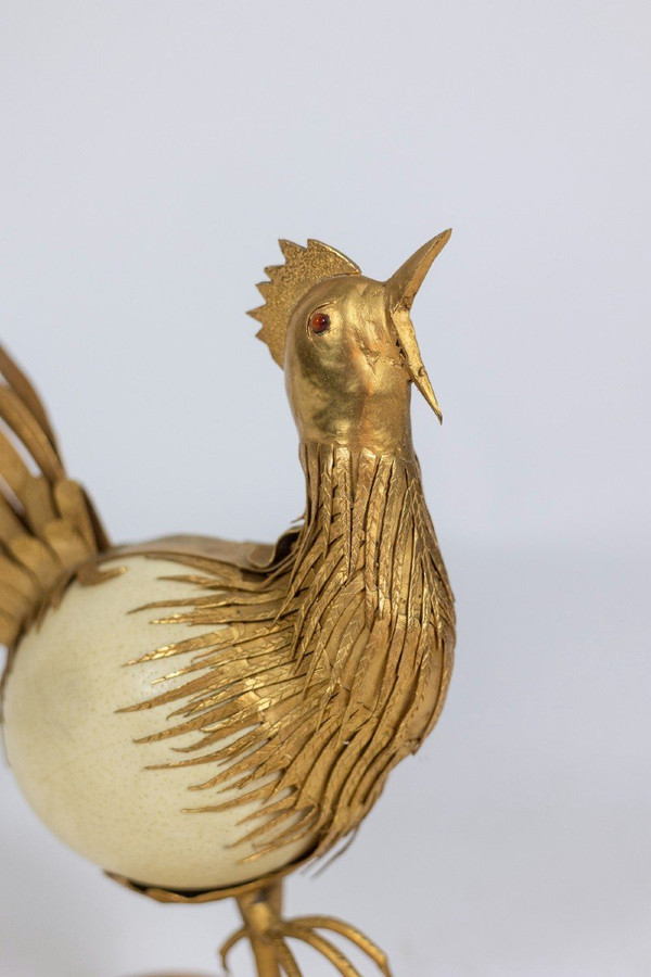 Rooster In Ostrich Egg And Golden Brass, 1970s, Ls5591125d