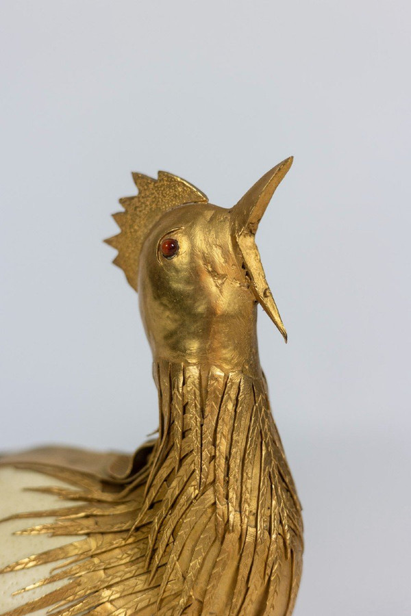 Rooster In Ostrich Egg And Golden Brass, 1970s, Ls5591125d