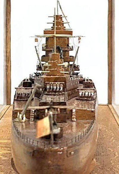 Model Of Cuirassier Boat Under Showcase, Meticulous Work From The 1950s