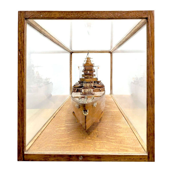 Model Of Cuirassier Boat Under Showcase, Meticulous Work From The 1950s