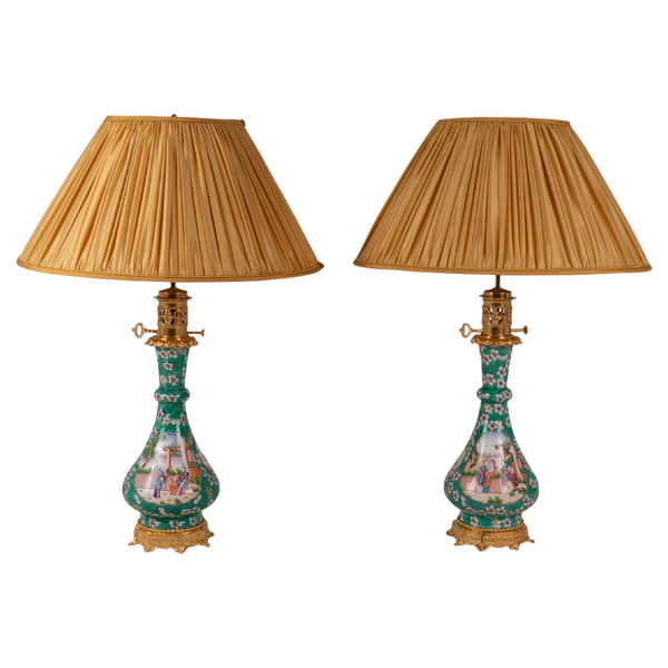 Pair Of Canton Porcelain And Bronze Lamps, Circa 1880, LS5546774B