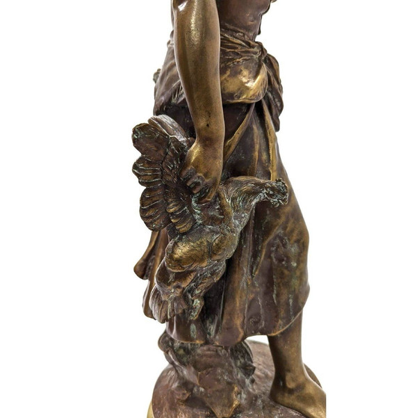 Young Peasant Bronze Out Of Competition With XIXth Gold Patina By Mathurin Moreau